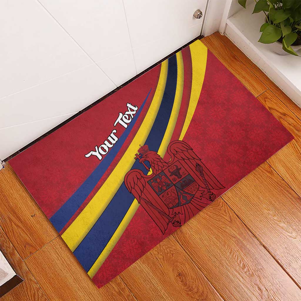 Personalized National Flag Of Romania Day Rubber Doormat Coat of arms