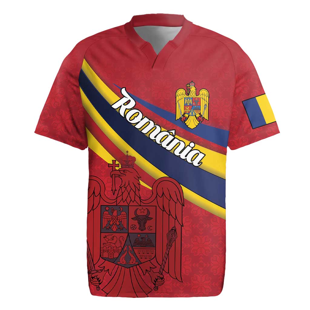 Personalized National Flag Of Romania Day Rugby Jersey Coat of arms
