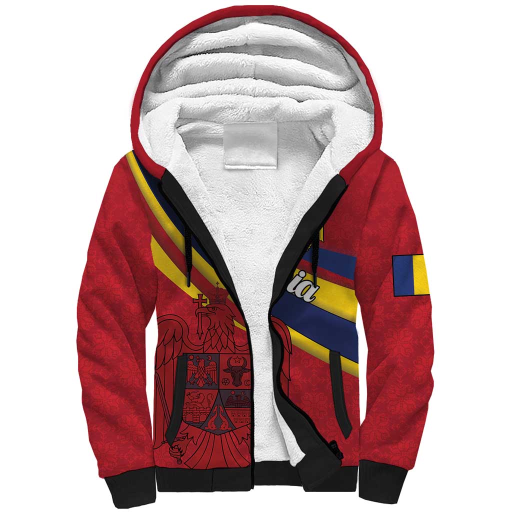 Personalized National Flag Of Romania Day Sherpa Hoodie Coat of arms