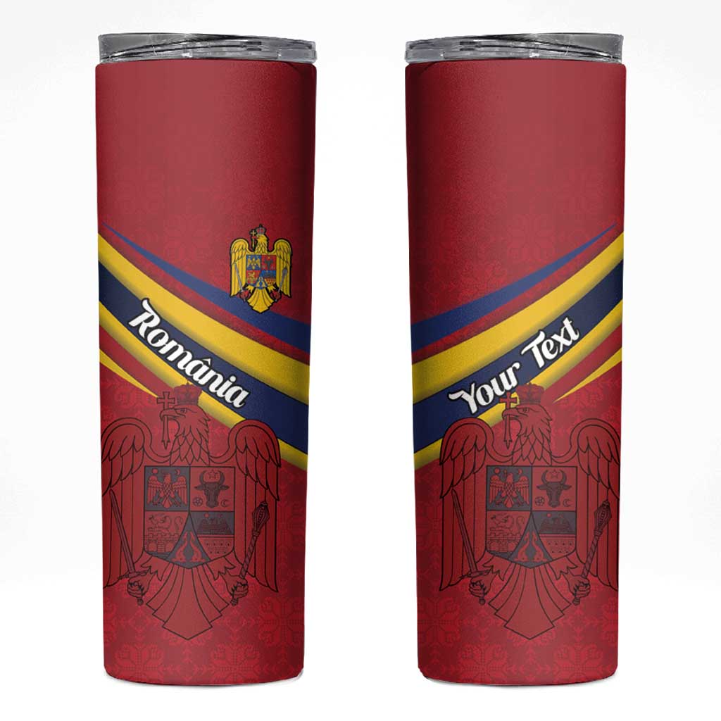 Personalized National Flag Of Romania Day Skinny Tumbler Coat of arms