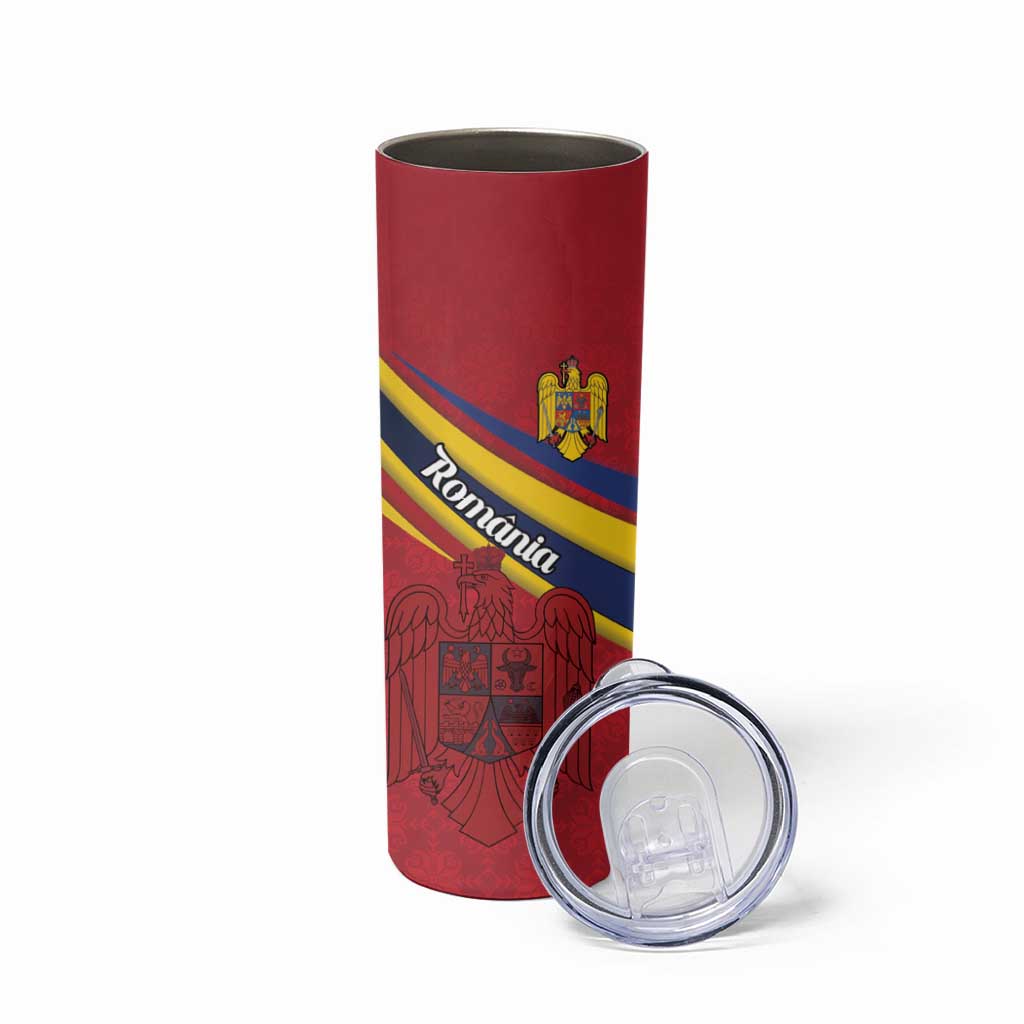 Personalized National Flag Of Romania Day Skinny Tumbler Coat of arms