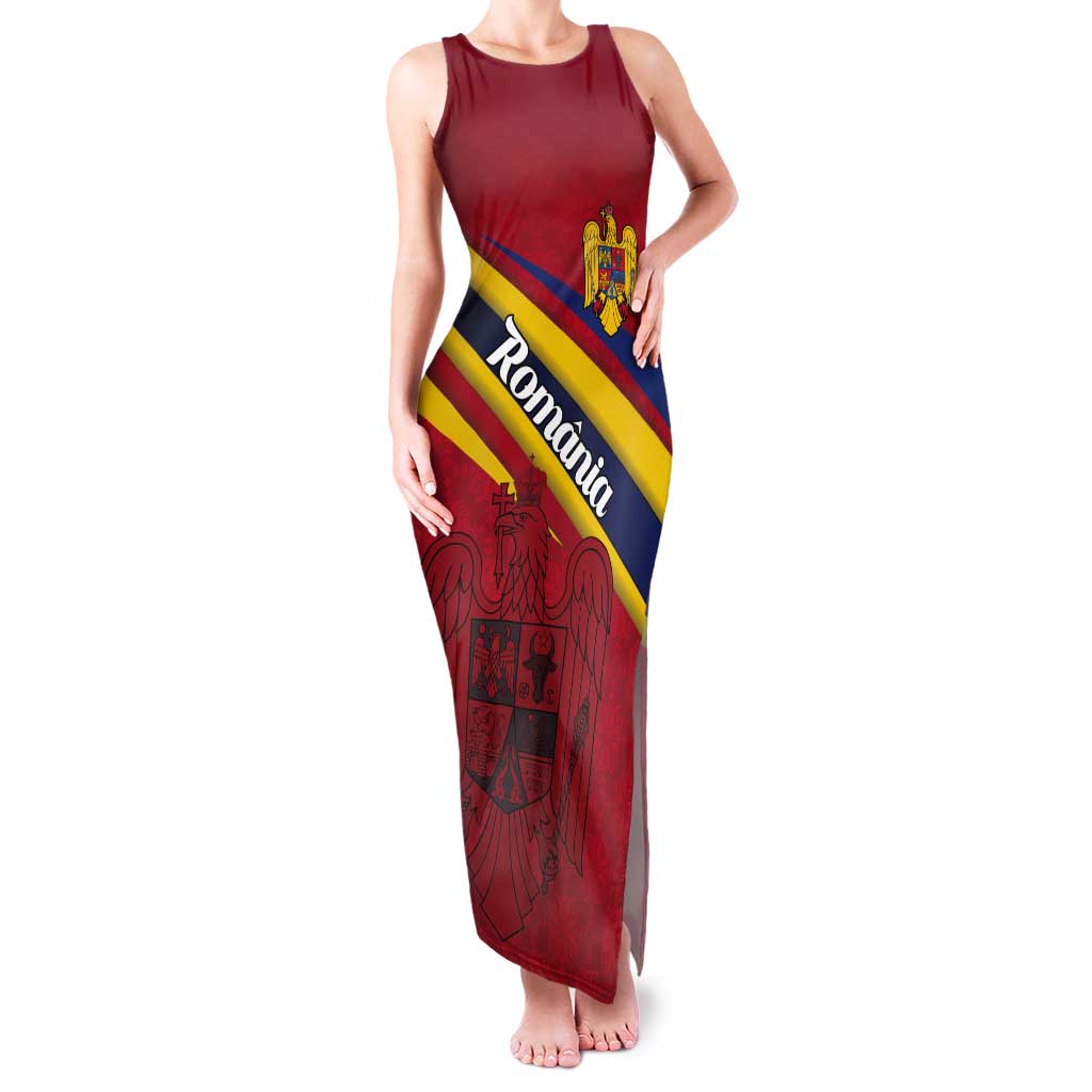 Personalized National Flag Of Romania Day Tank Maxi Dress Coat of arms