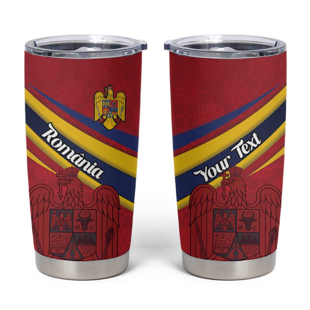 Personalized National Flag Of Romania Day Tumbler Cup Coat of arms