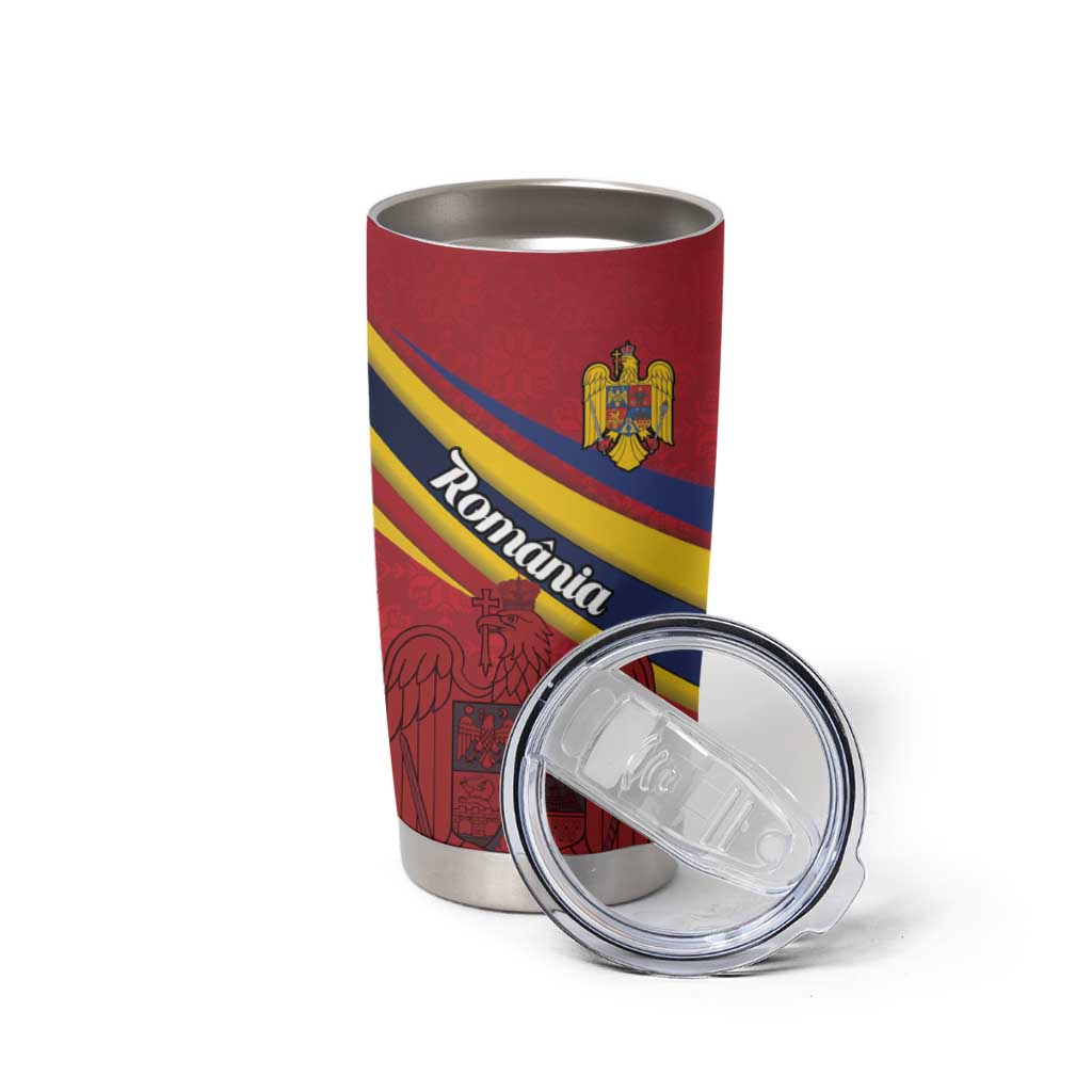 Personalized National Flag Of Romania Day Tumbler Cup Coat of arms
