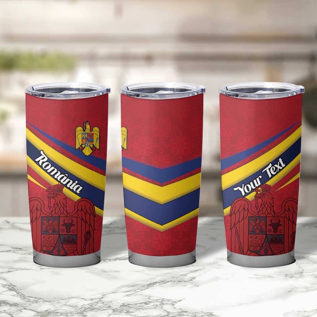 Personalized National Flag Of Romania Day Tumbler Cup Coat of arms