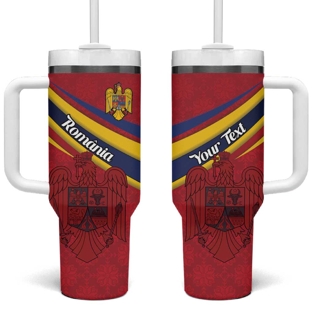 Personalized National Flag Of Romania Day Tumbler With Handle Coat of arms