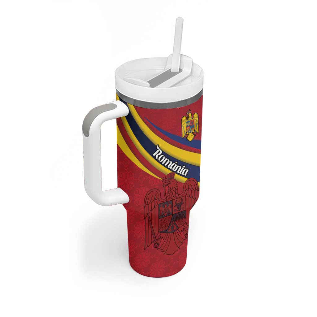 Personalized National Flag Of Romania Day Tumbler With Handle Coat of arms