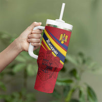 Personalized National Flag Of Romania Day Tumbler With Handle Coat of arms