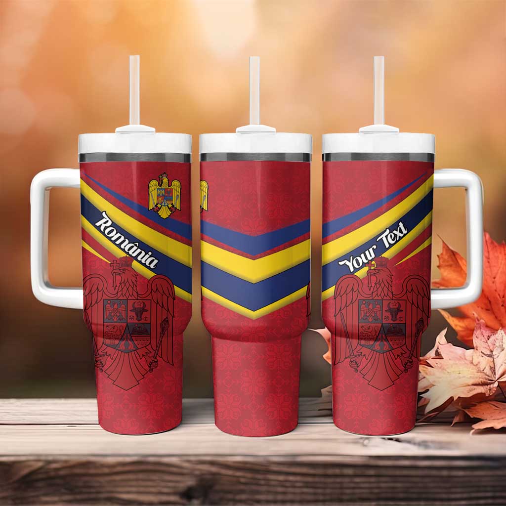 Personalized National Flag Of Romania Day Tumbler With Handle Coat of arms