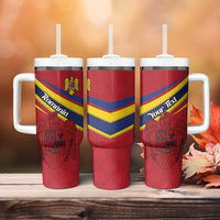 Personalized National Flag Of Romania Day Tumbler With Handle Coat of arms