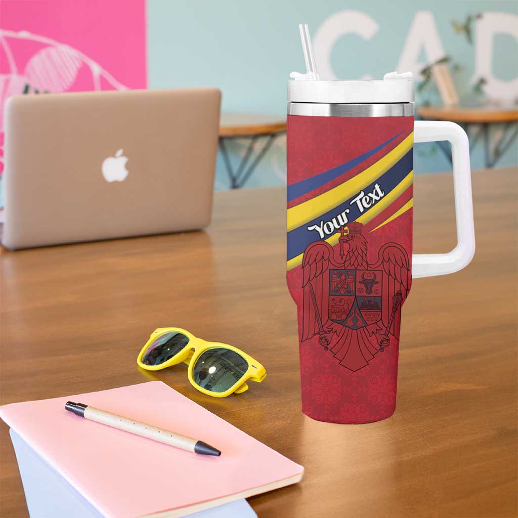 Personalized National Flag Of Romania Day Tumbler With Handle Coat of arms