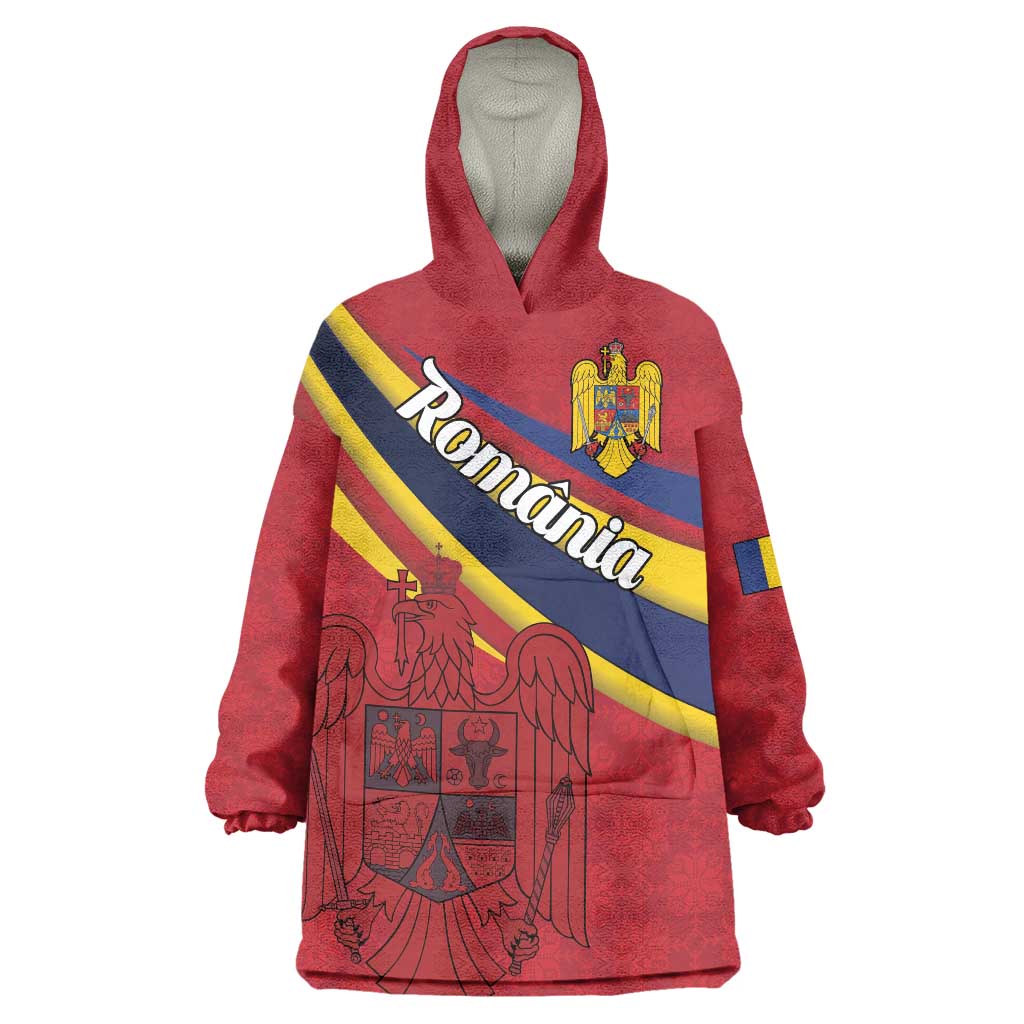 Personalized National Flag Of Romania Day Wearable Blanket Hoodie Coat of arms