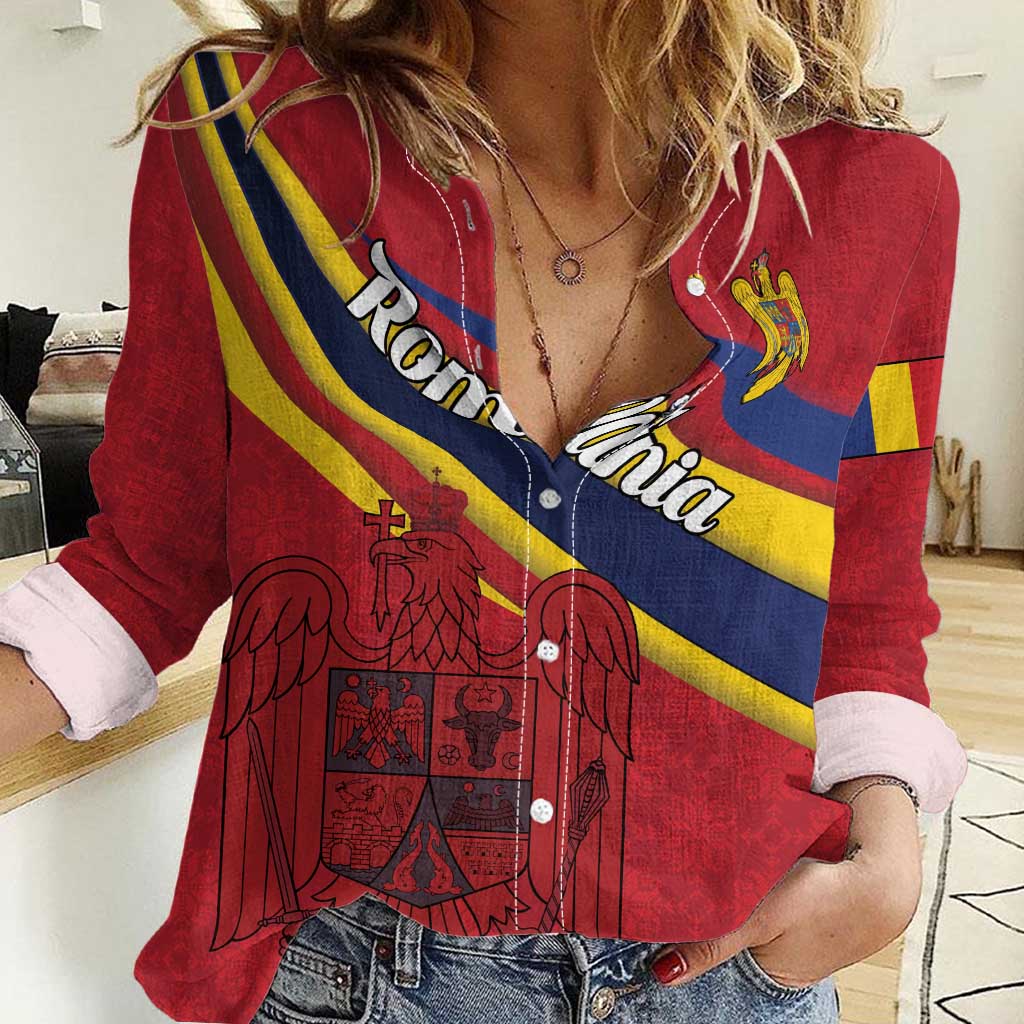 Personalized National Flag Of Romania Day Women Casual Shirt Coat of arms