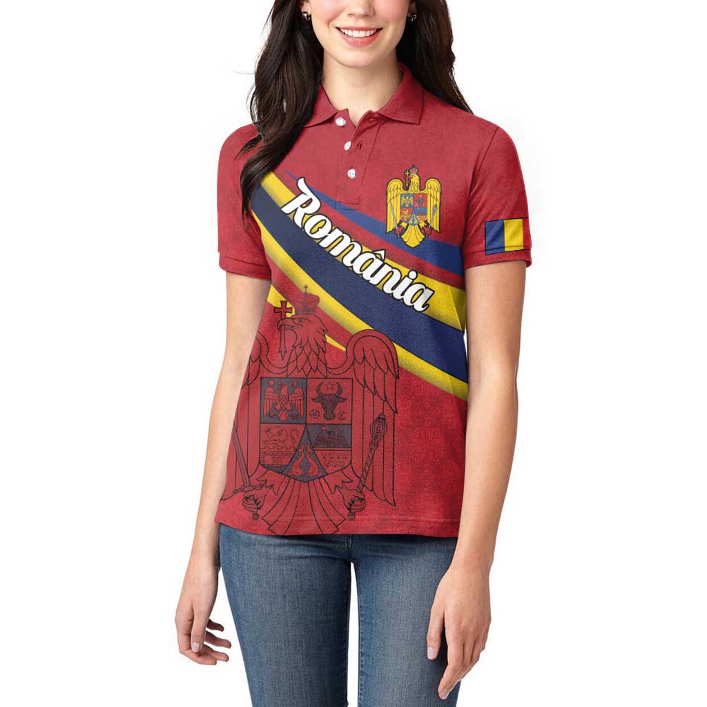 Personalized National Flag Of Romania Day Women Polo Shirt Coat of arms