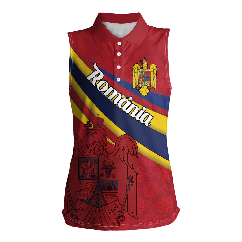 Personalized National Flag Of Romania Day Women Sleeveless Polo Shirt Coat of arms