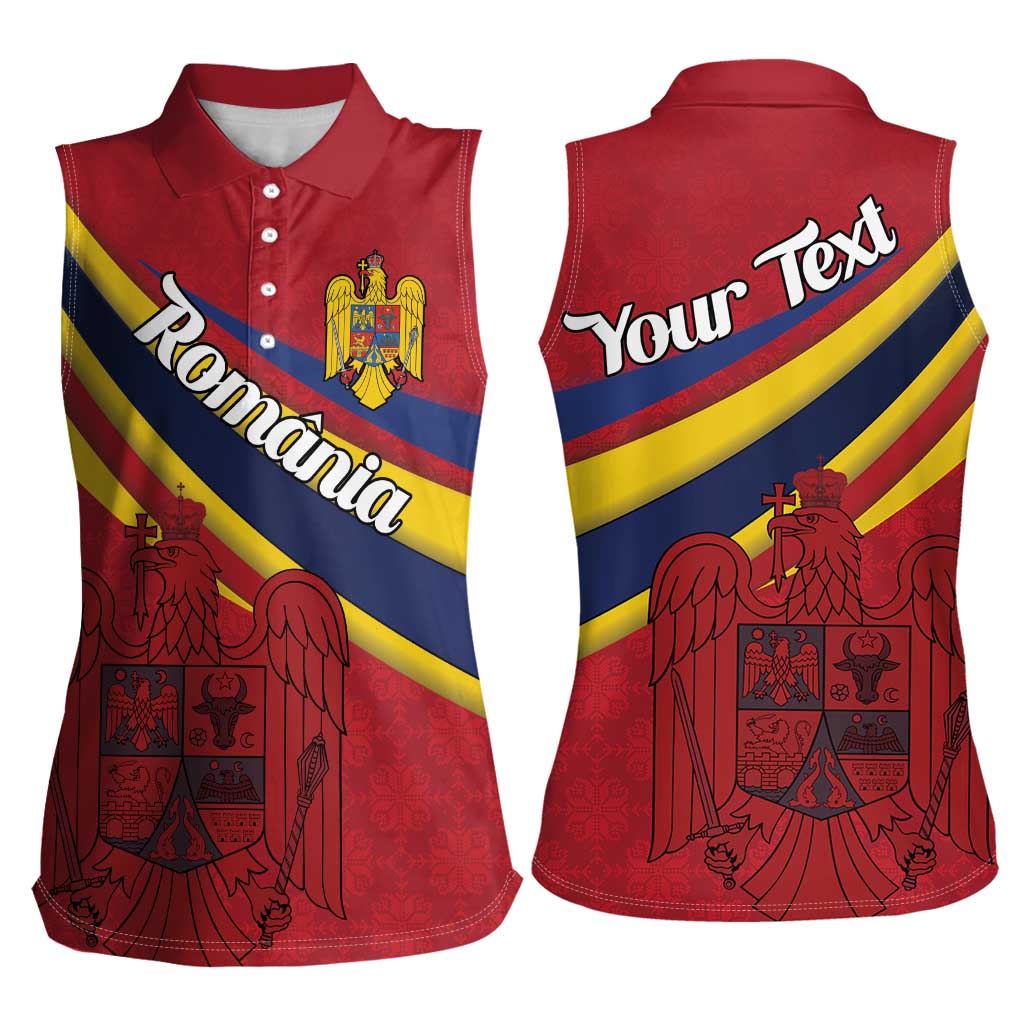 Personalized National Flag Of Romania Day Women Sleeveless Polo Shirt Coat of arms