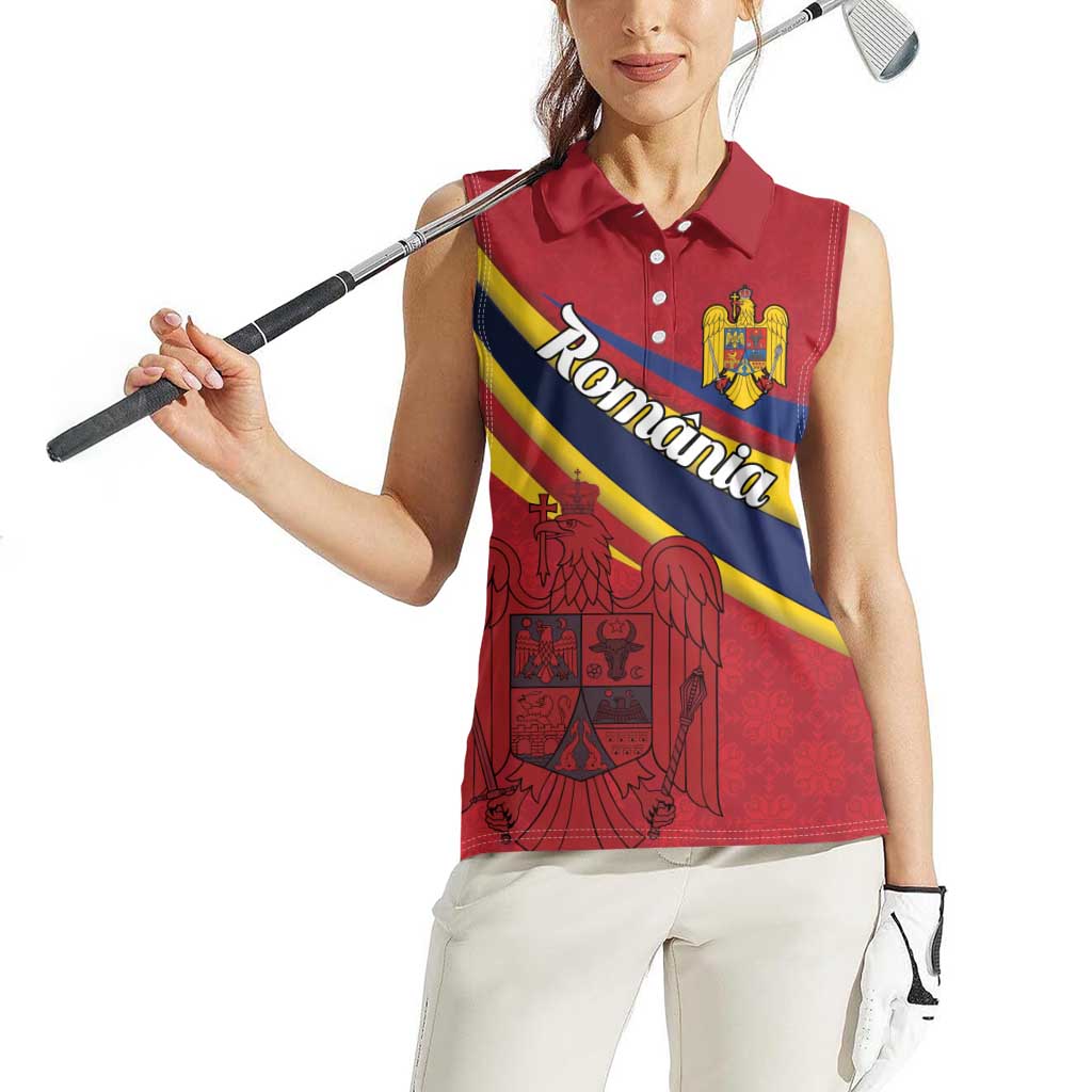 Personalized National Flag Of Romania Day Women Sleeveless Polo Shirt Coat of arms