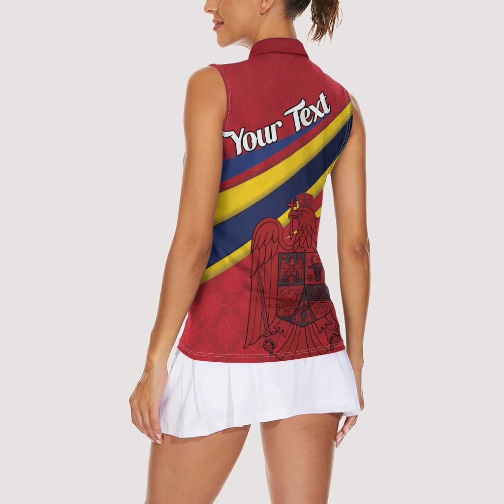 Personalized National Flag Of Romania Day Women Sleeveless Polo Shirt Coat of arms