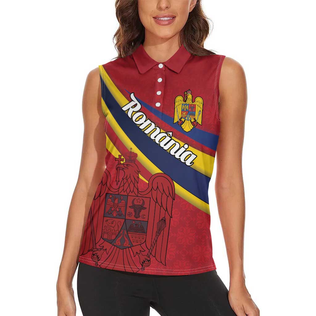 Personalized National Flag Of Romania Day Women Sleeveless Polo Shirt Coat of arms
