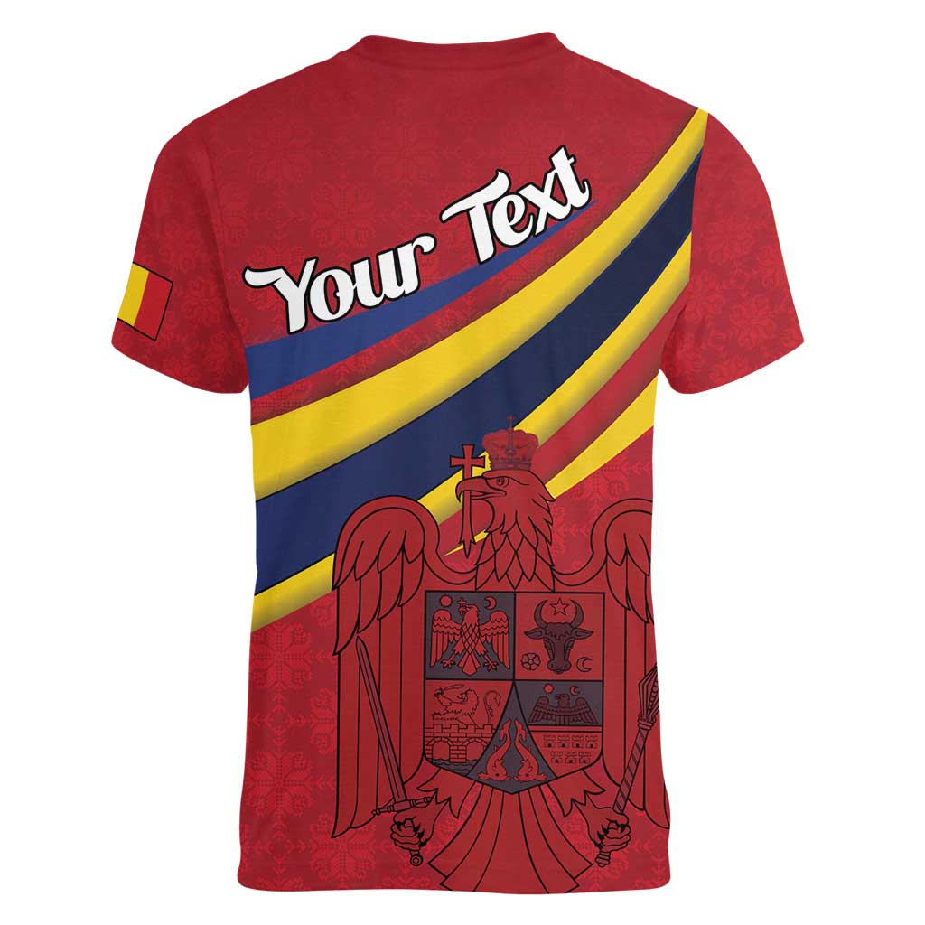 Personalized National Flag Of Romania Day Women V-Neck T-Shirt Coat of arms