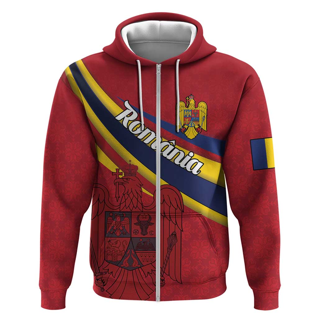 Personalized National Flag Of Romania Day Zip Hoodie Coat of arms