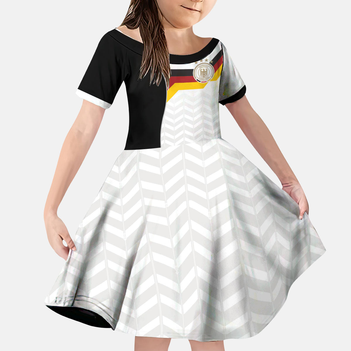 Custom Germany Football Kid Short Sleeve Dress Black Eagle Glory 2026 Fan Edition