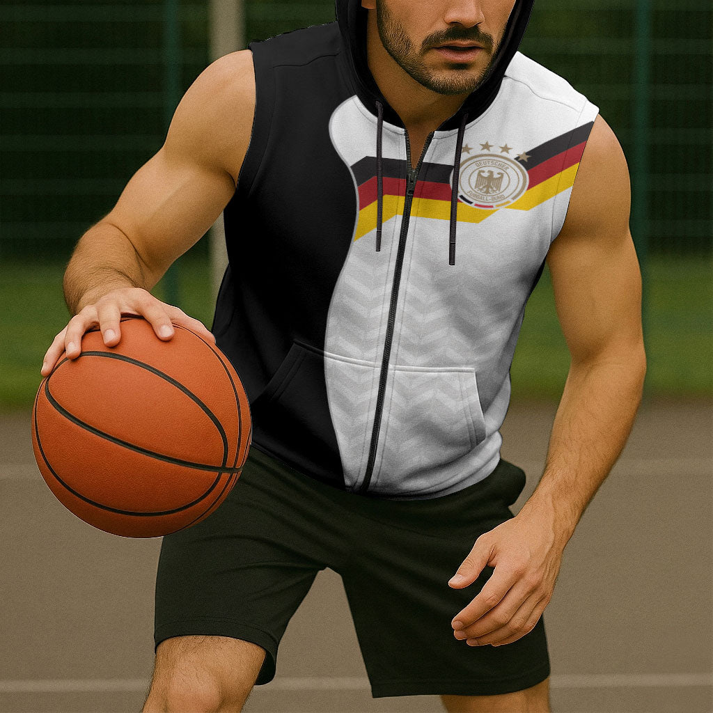 Custom Germany Football Sleeveless Zip Hoodie Black Eagle Glory 2026 Fan Edition