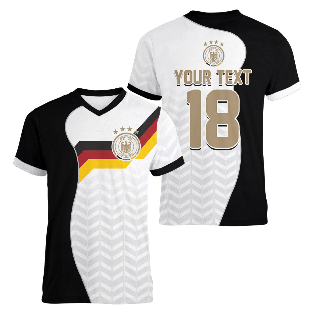 Custom Germany Football Women V-Neck T-Shirt Black Eagle Glory 2026 Fan Edition