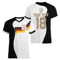 Custom Germany Football Women V-Neck T-Shirt Black Eagle Glory 2026 Fan Edition