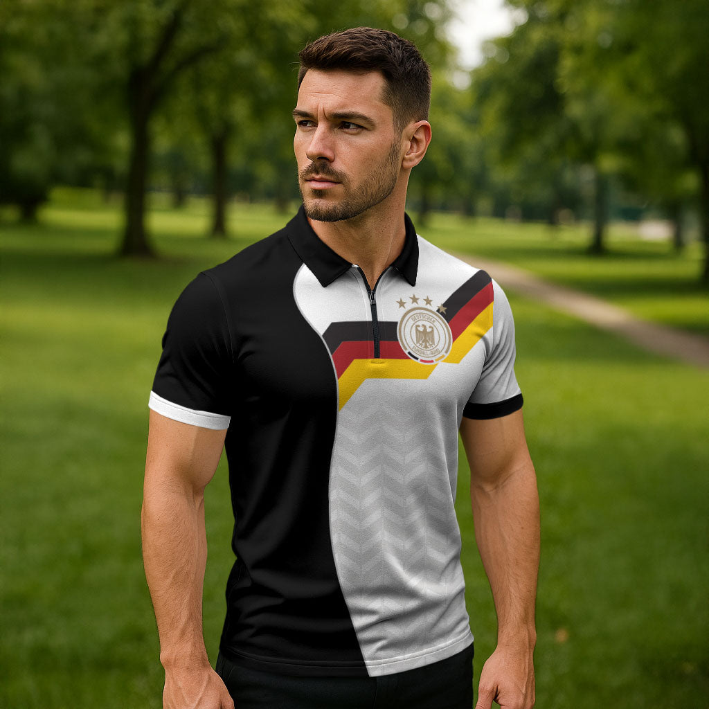 Custom Germany Football Zipper Polo Shirt Black Eagle Glory 2026 Fan Edition