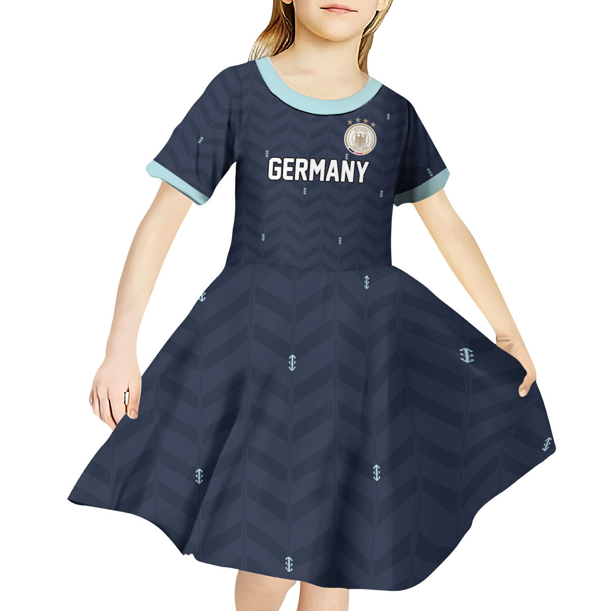 Custom Germany Football 2026 Kid Short Sleeve Dress Midnight Eagle Heritage