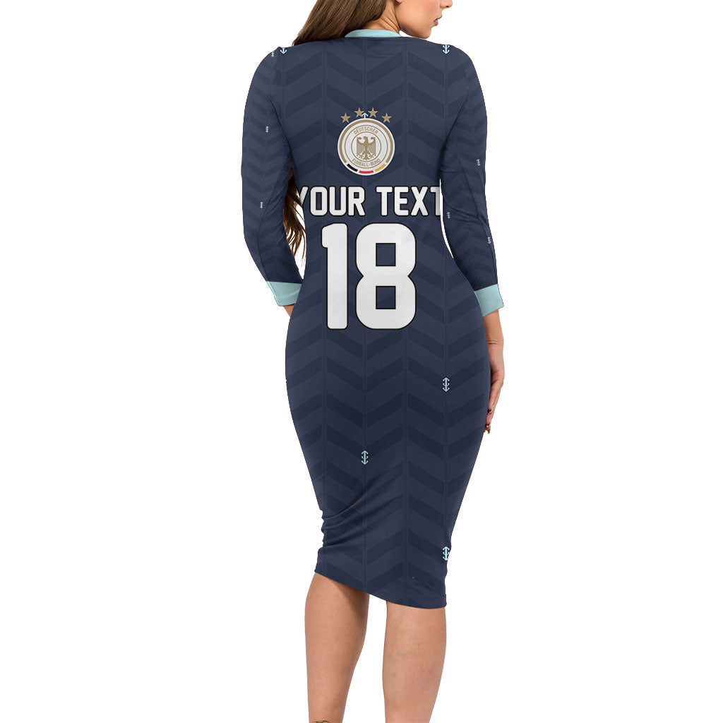Custom Germany Football 2026 Long Sleeve Bodycon Dress Midnight Eagle Heritage