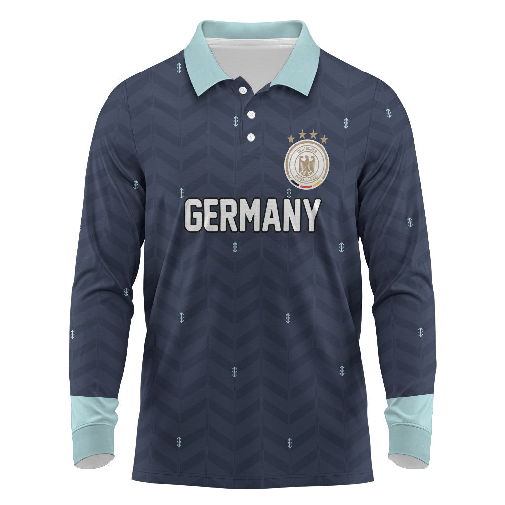 Custom Germany Football 2026 Long Sleeve Polo Shirt Midnight Eagle Heritage