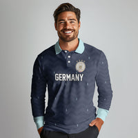 Custom Germany Football 2026 Long Sleeve Polo Shirt Midnight Eagle Heritage