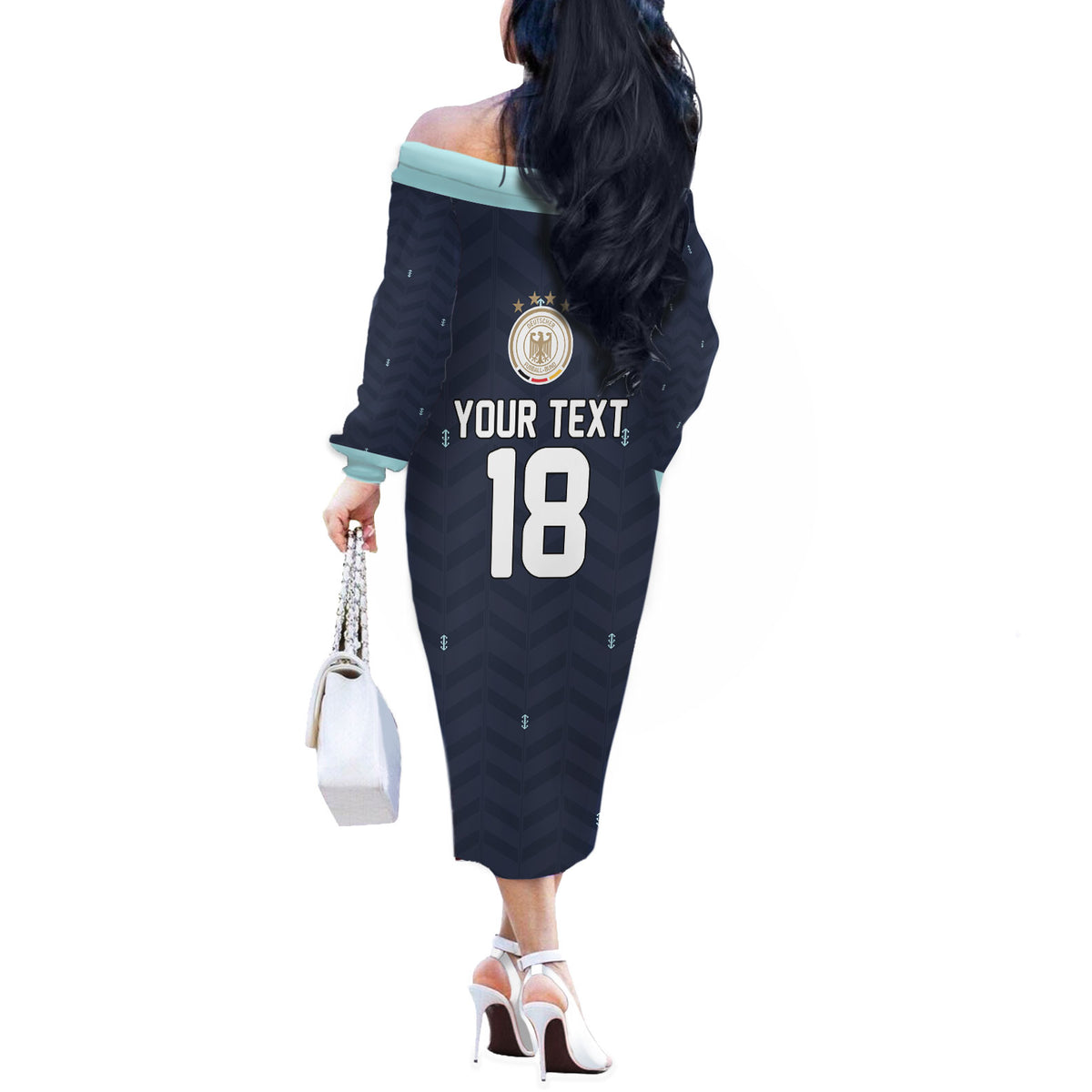Custom Germany Football 2026 Off The Shoulder Long Sleeve Dress Midnight Eagle Heritage