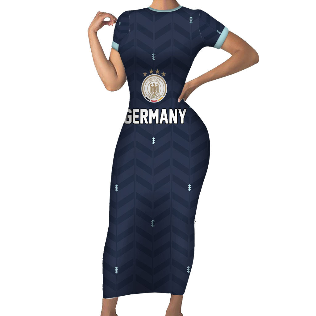 Custom Germany Football 2026 Short Sleeve Bodycon Dress Midnight Eagle Heritage