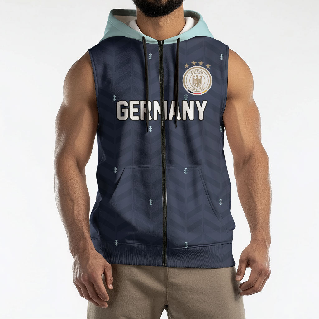 Custom Germany Football 2026 Sleeveless Zip Hoodie Midnight Eagle Heritage