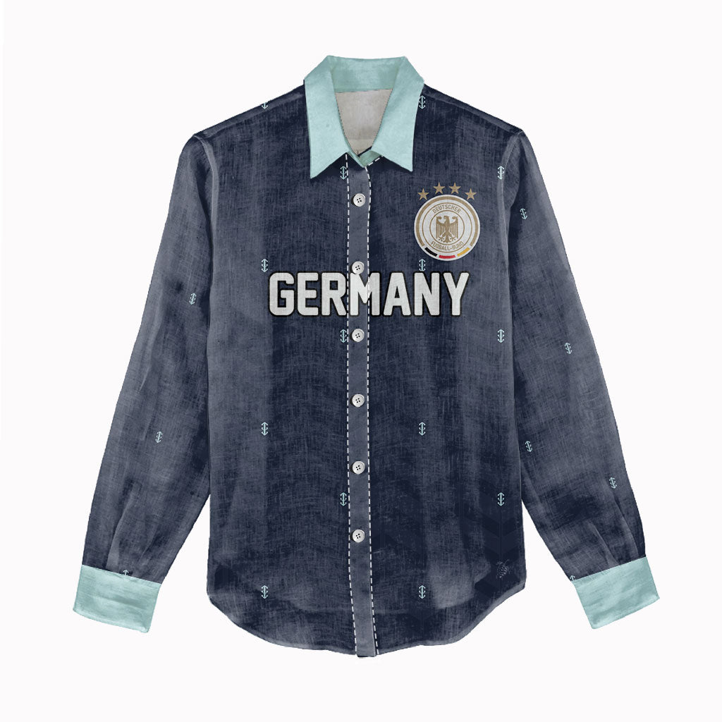Custom Germany Football 2026 Women Casual Shirt Midnight Eagle Heritage