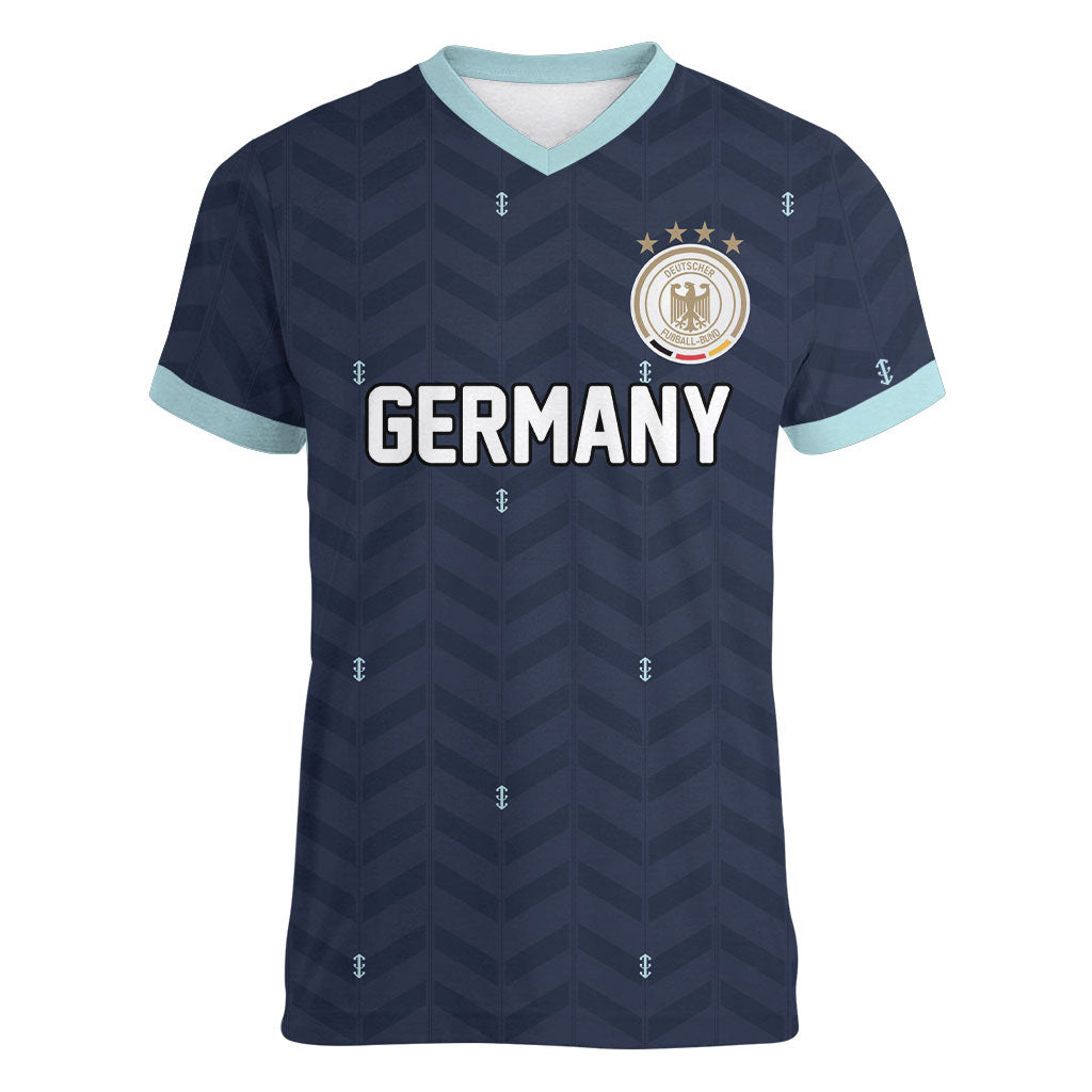 Custom Germany Football 2026 Women V-Neck T-Shirt Midnight Eagle Heritage