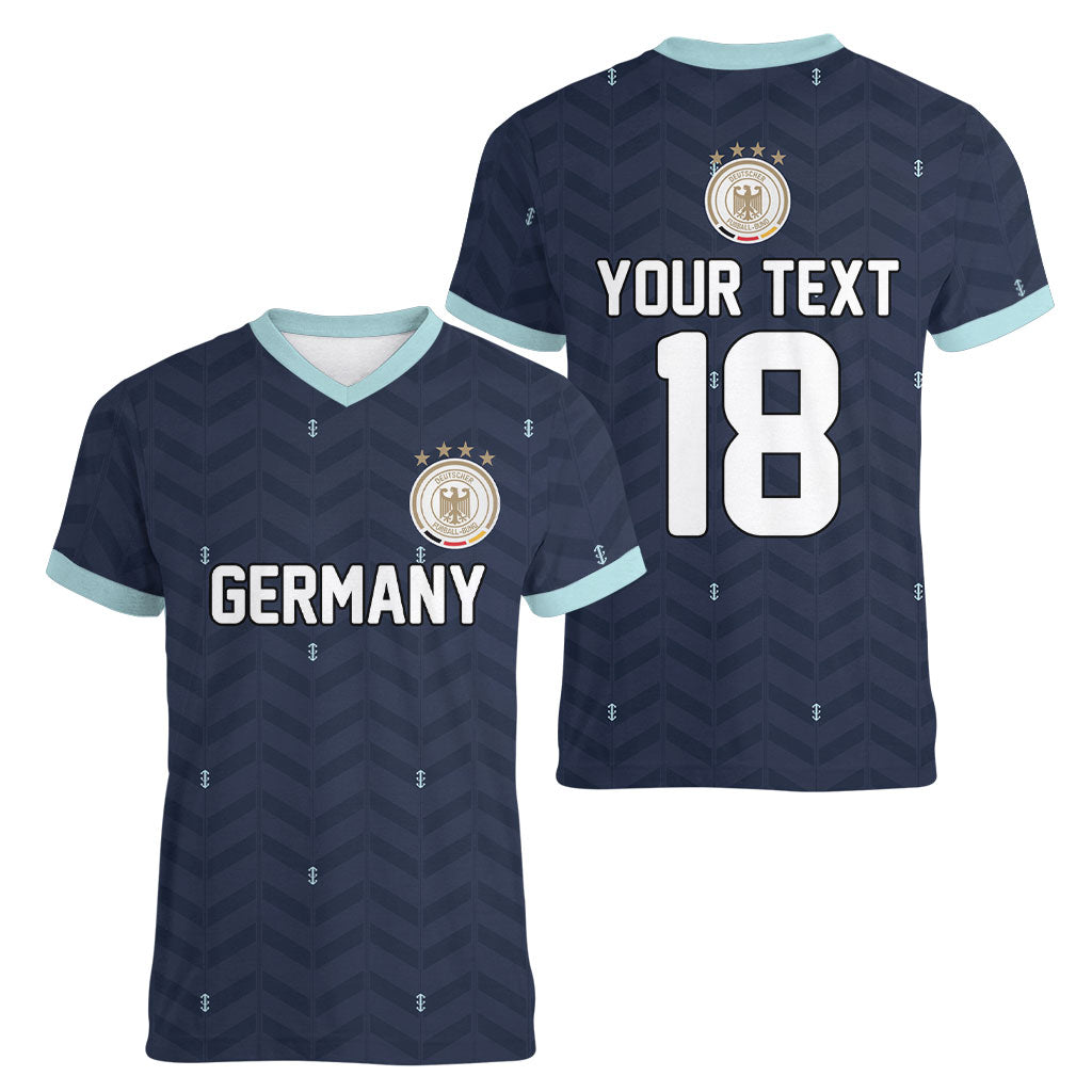 Custom Germany Football 2026 Women V-Neck T-Shirt Midnight Eagle Heritage