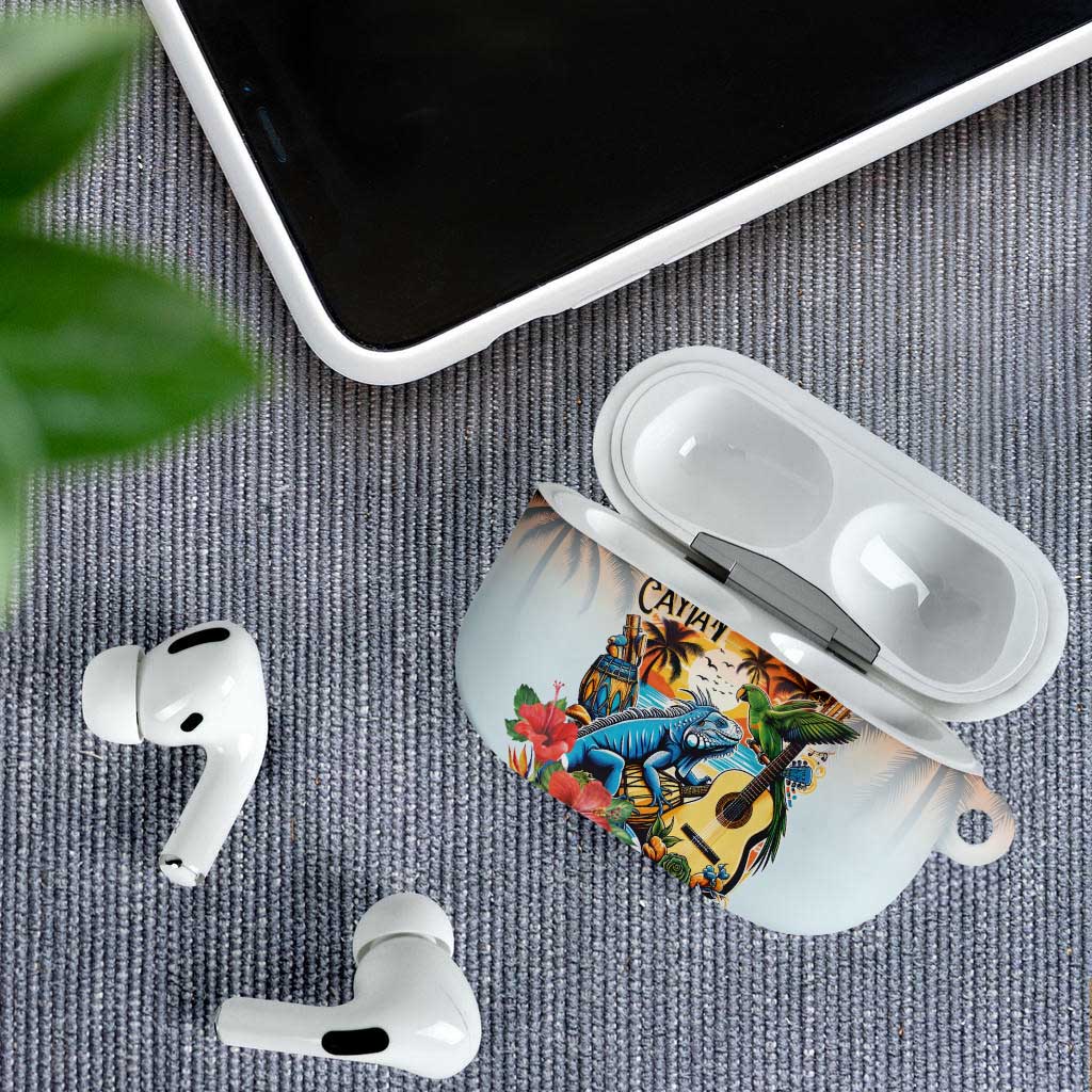 Cayman Islands AirPods Case Iguanas And Parrot Hisbius Flower - Wonder Print Shop