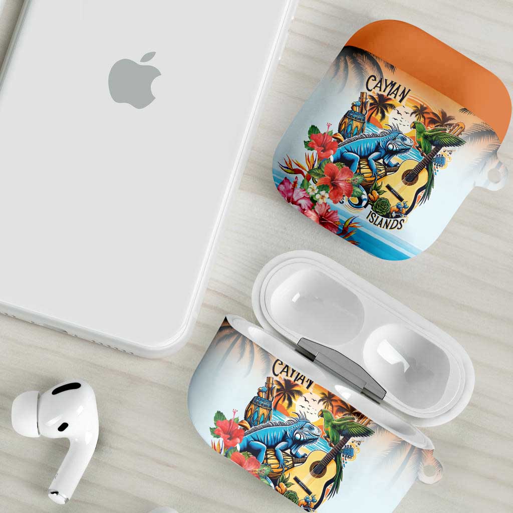 Cayman Islands AirPods Case Iguanas And Parrot Hisbius Flower - Wonder Print Shop