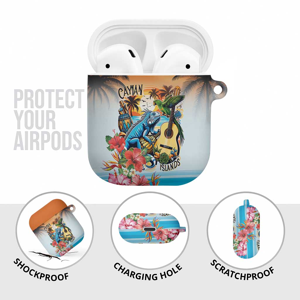 Cayman Islands AirPods Case Iguanas And Parrot Hisbius Flower - Wonder Print Shop
