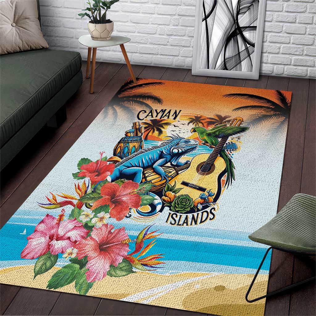 Cayman Islands Area Rug Iguanas And Parrot Hisbius Flower - Wonder Print Shop