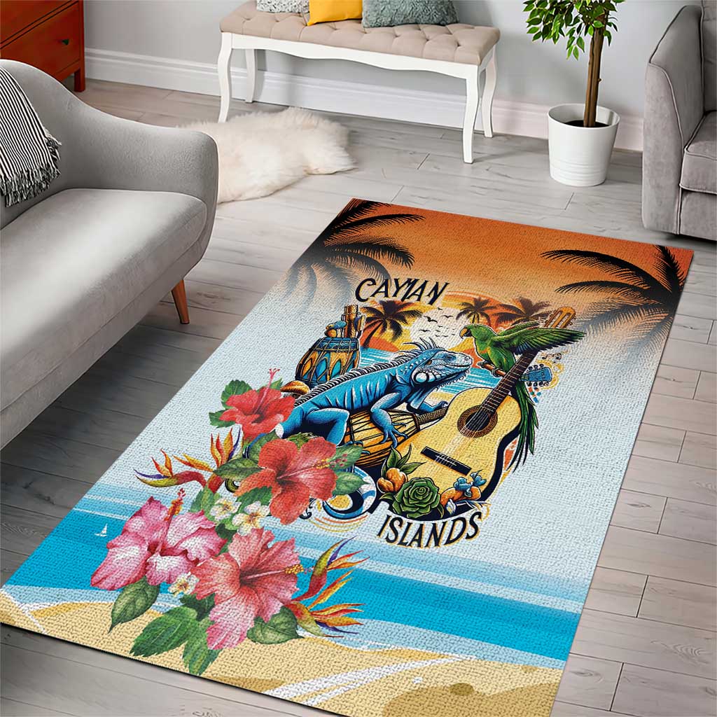 Cayman Islands Area Rug Iguanas And Parrot Hisbius Flower - Wonder Print Shop