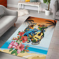 Cayman Islands Area Rug Iguanas And Parrot Hisbius Flower - Wonder Print Shop