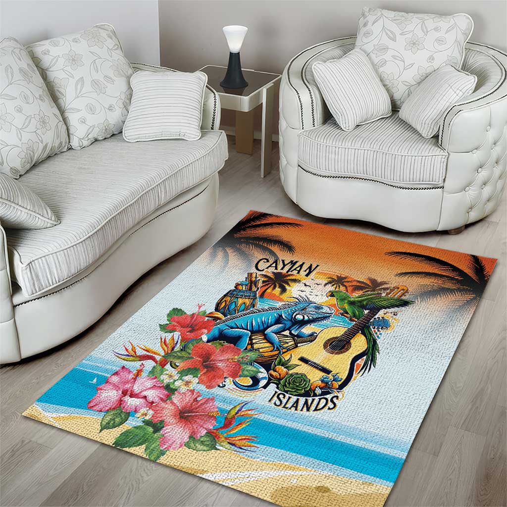 Cayman Islands Area Rug Iguanas And Parrot Hisbius Flower - Wonder Print Shop