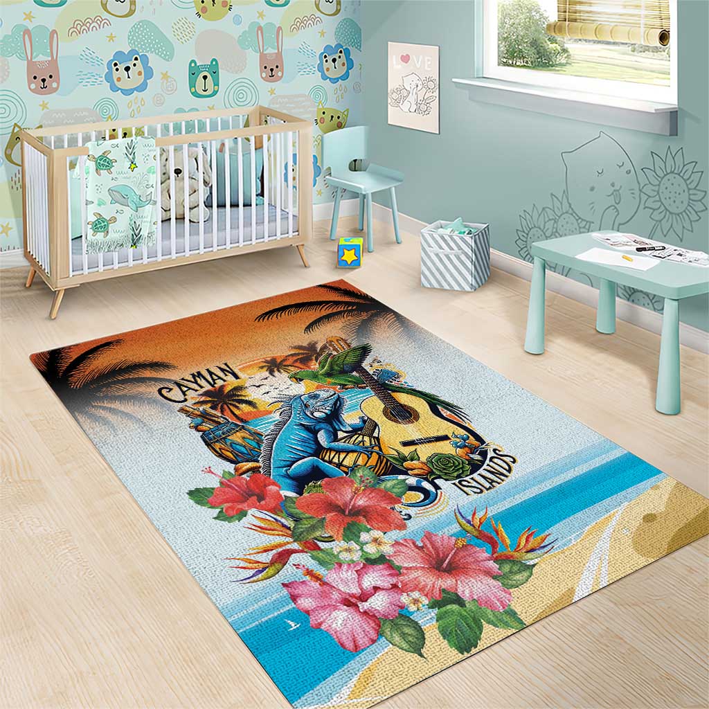 Cayman Islands Area Rug Iguanas And Parrot Hisbius Flower - Wonder Print Shop