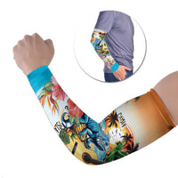 Cayman Islands Arm Sleeves Iguanas And Parrot Hisbius Flower - Wonder Print Shop