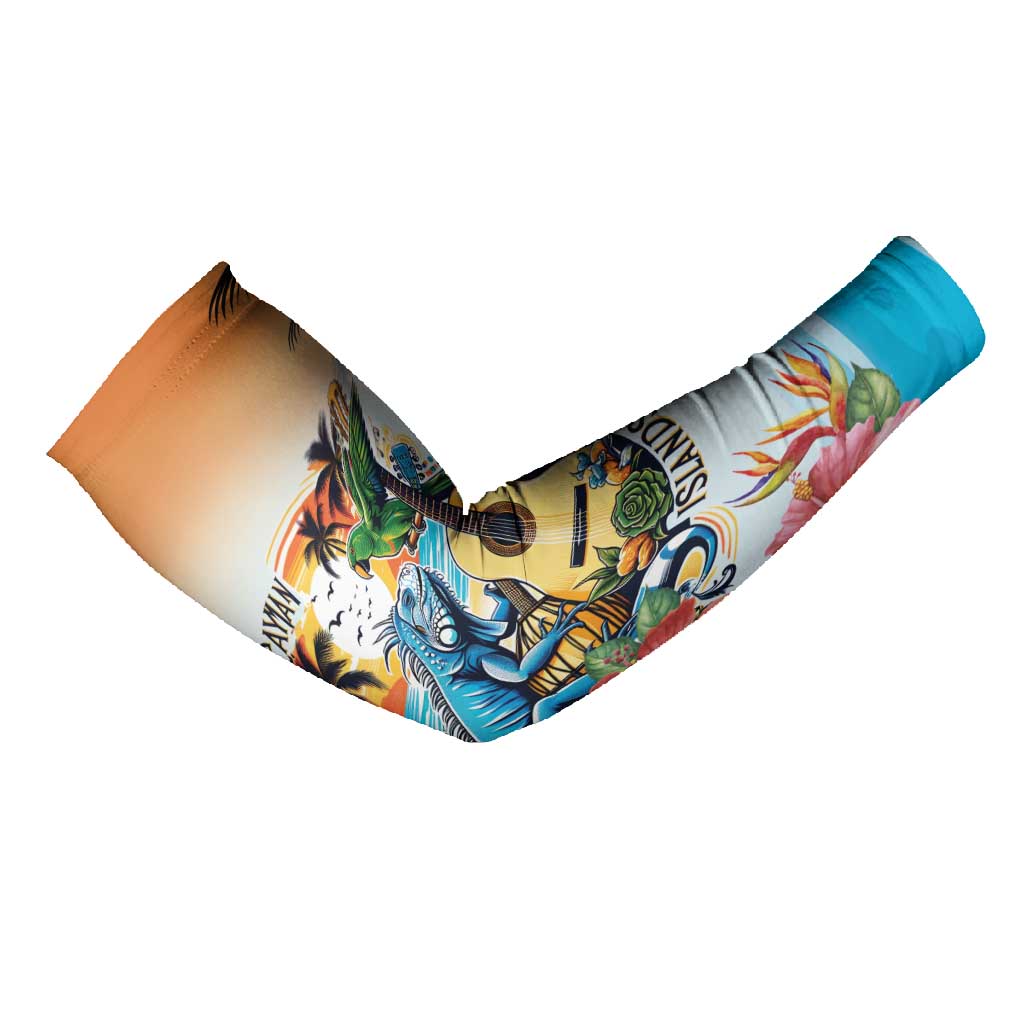 Cayman Islands Arm Sleeves Iguanas And Parrot Hisbius Flower - Wonder Print Shop